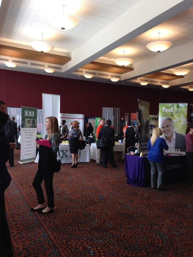 Students gathered in the Student Union for the fall career fair.