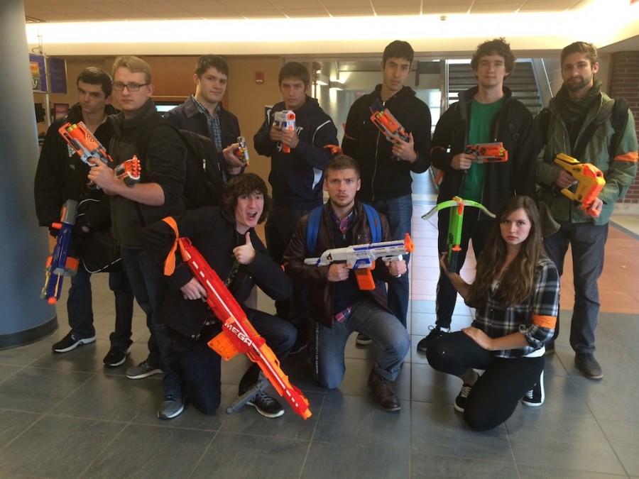 Humans armed with Nerf guns to protect themselves from the zombies