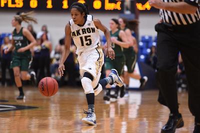 Anita Brown charging up the court in their win over Binghamton. 
