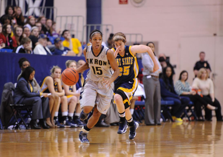 Anita Brown taking the ball up the court against KSU.