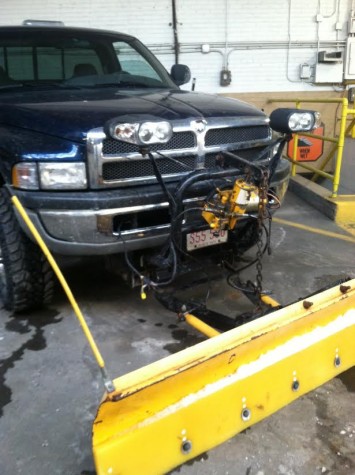 One of the grounds crew's trucks equipped with a snow plow. 