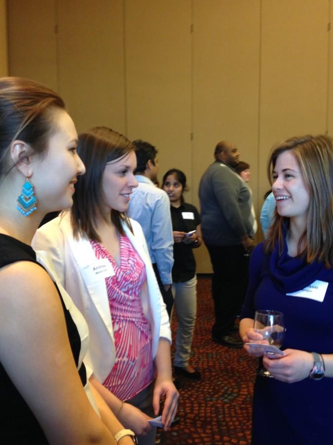 Students take the opportunity to meet and greet with employers at the Etiquette Dinner.  