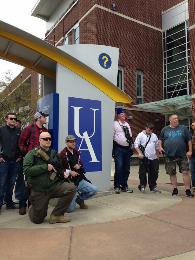 The advocates stopped for photos three times: The UA circle outside the Honors Complex, the Union, and Lock 3 Park in downtown Akron. 
