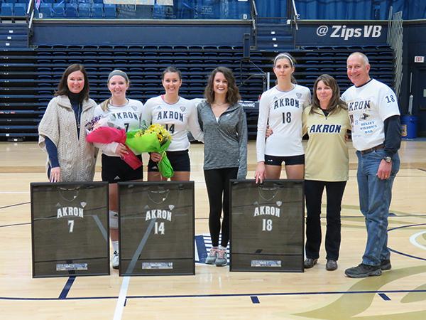 Womens volleyball honored Ashley Holder (7), Dragana Micic (14), and Kelsey Wilson (18)
