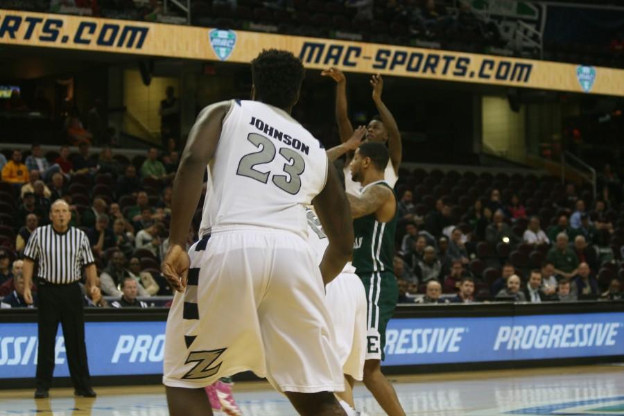 Isaiah Big Dog Johnson, shown here against EMU, pours in 23 against Bowling Green
