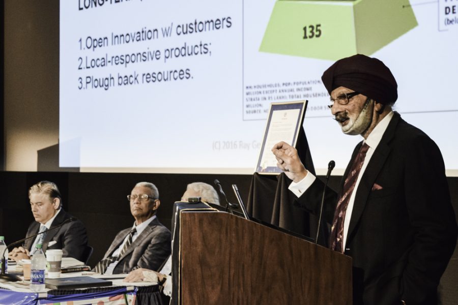 Ratanjit Sondhe, UA polymer science grad, was the keynote speaker at the Global Oneness event yesterday.
