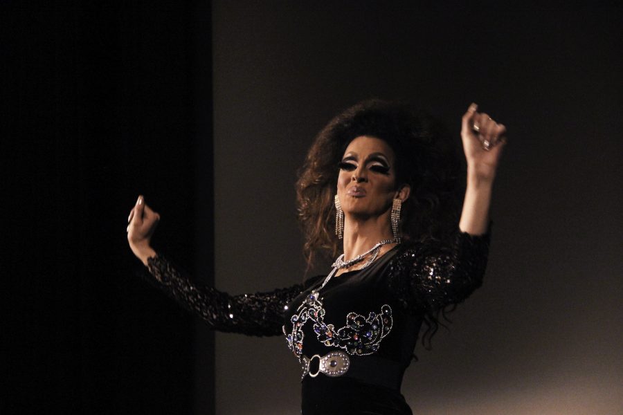 Local Akron drag queen Malibu Peru performed in the Student Union Theater on Tuesday as part of National Coming Out Day.