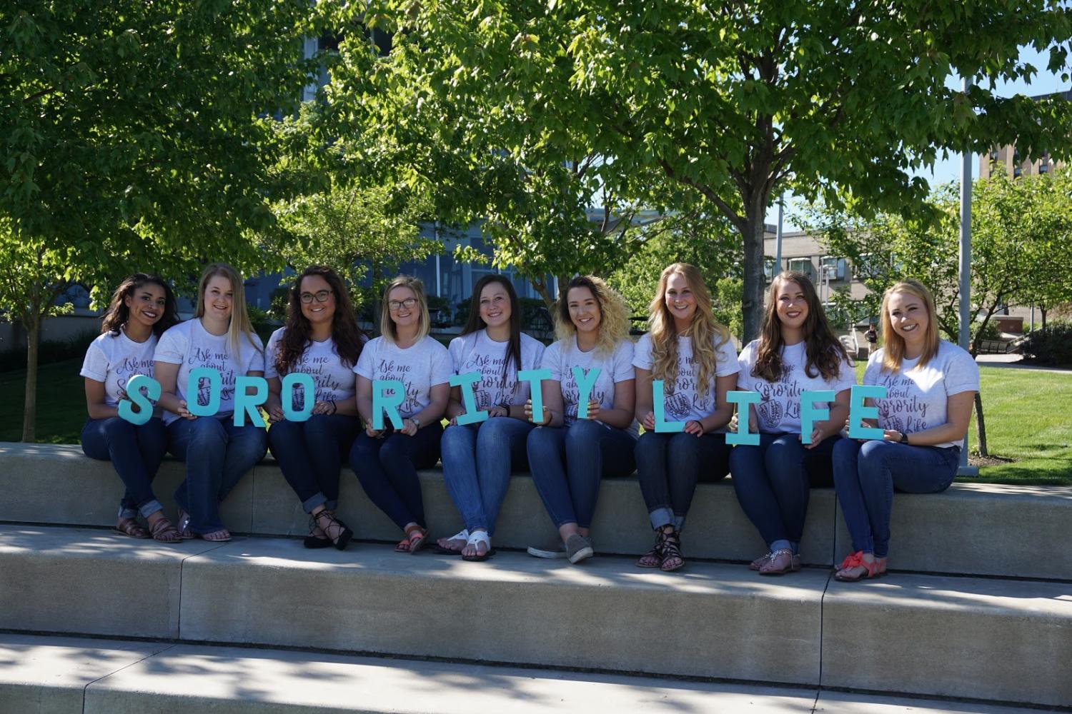Some of the 2017 recruitment guides who assisted in UA’s sorority recruitment. (Photo courtesy of The University of Akron Panhellenic Council)