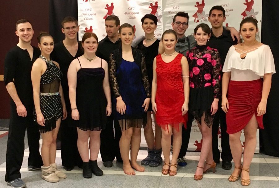 The University of Akron’s Ballroom Dance Team gathers at their recent competition at The Ohio State University. (Photo courtesy of Christine Reese)
