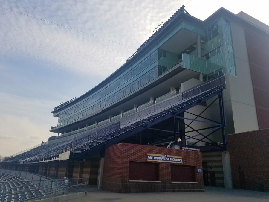 The seven-level press tower at InfoCision Stadium–Summa Field, The University of Akron’s football stadium.
