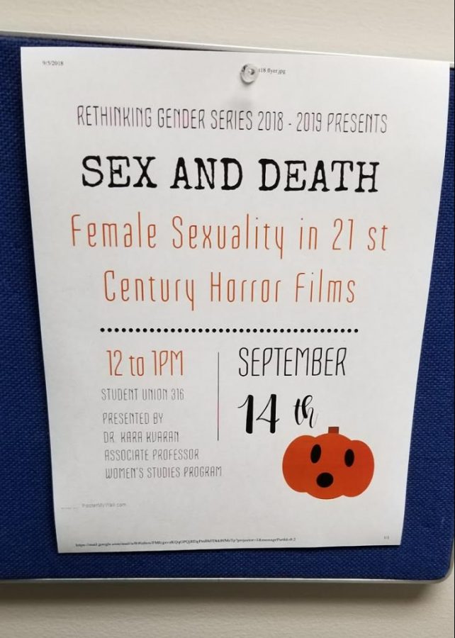 A flyer advertises the event in Kolbe Hall.