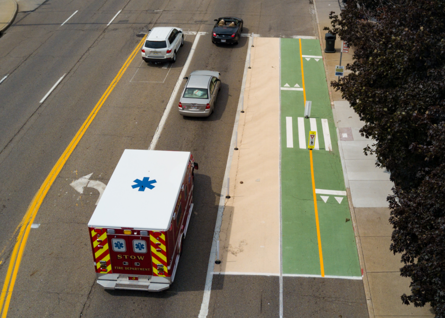 Overhead visual of the bike lane on East Exchange Street. (Photo courtesy of Street-Plans)