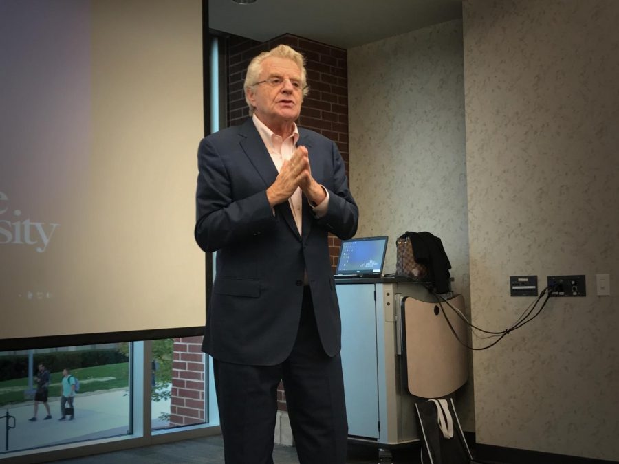 Jerry Springer speaks to University of Akron students, community members and fans at the Taber Student Union.