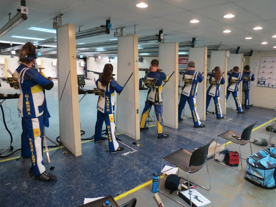 The+Akron+rifle+team+in+action+during+the+first+weekend+of+the+Zippy+Open+Rifle+Tournament.+%28Image+via+Akron+Zips%29