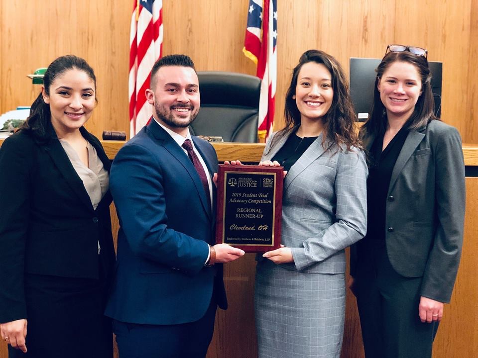 Akron Law’s second-place trial advocacy team in March competition, from left: Alexis Torres (3L), Cole Blakely (2L), Samantha Nagy (3L), and Kristin Leuchtag (3L).