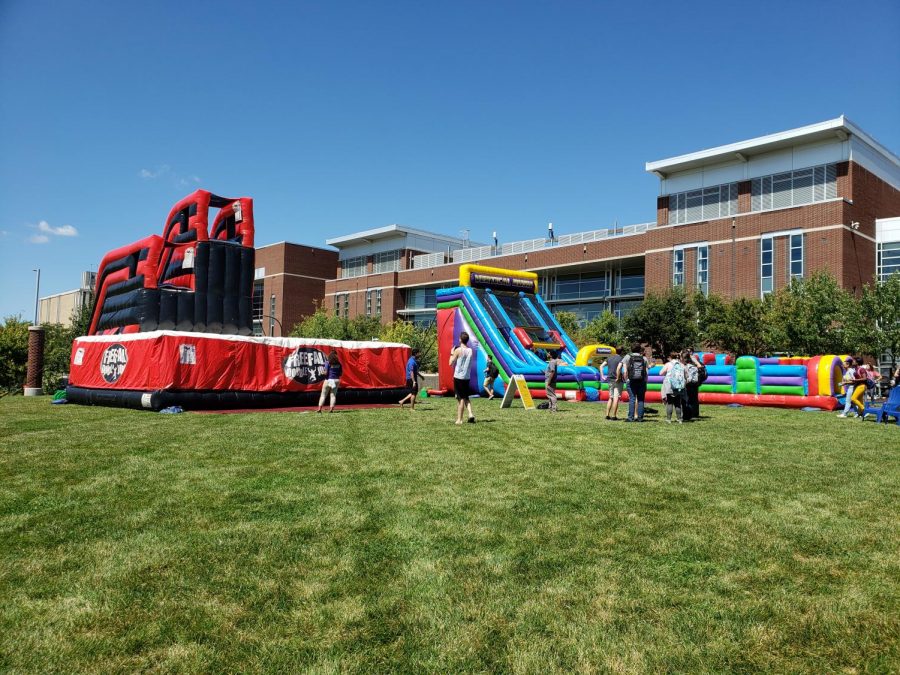 These two inflatables stationed outside of the Jean Hower Taber Student Union drew a large crowd.