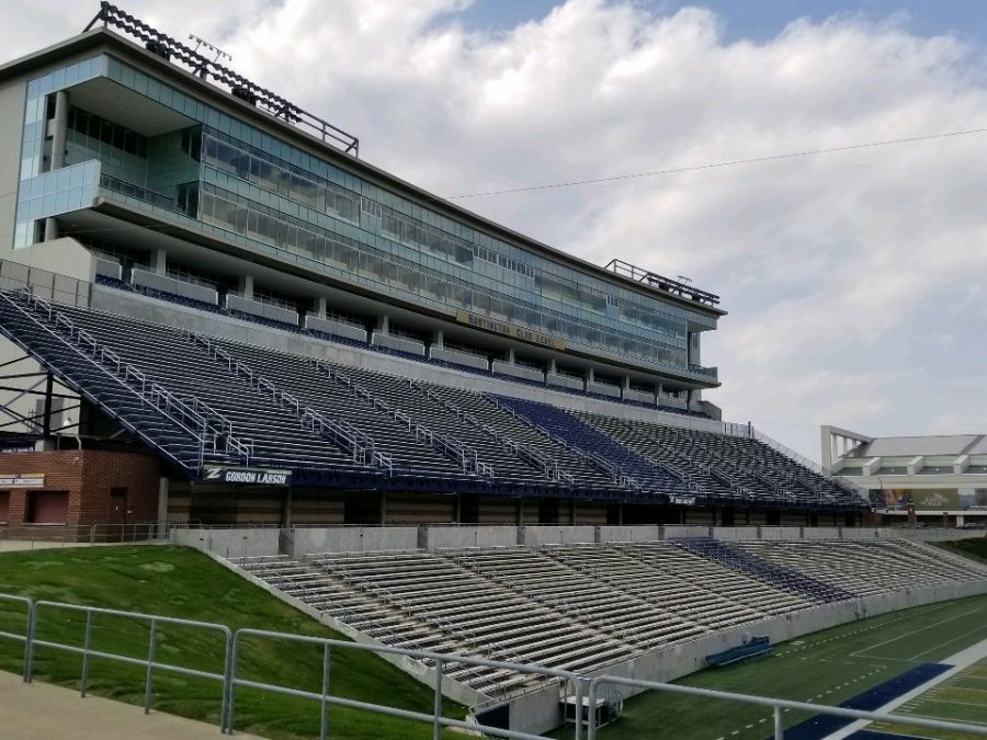 InfoCision Stadium at The University of Akron, with a seating capacity of around 30,000 people.