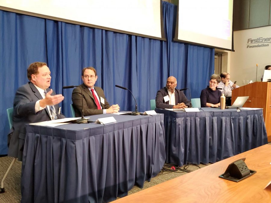 Mike Shearer, Chad Painter, Jim Crutchfield and Kelly McBride (left to right) participated in the panel, “Activism, Advocacy, Journalism and Public Relations.”