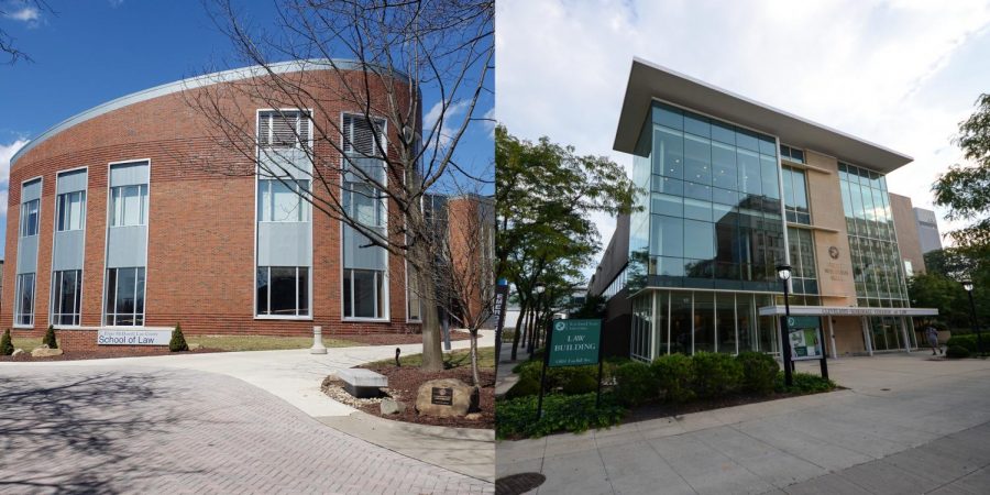 A unification of The University of Akron School of Law (left) and the Cleveland-Marshall College of Law would be the only one in the U.S. to be part of two different urban public research universities.