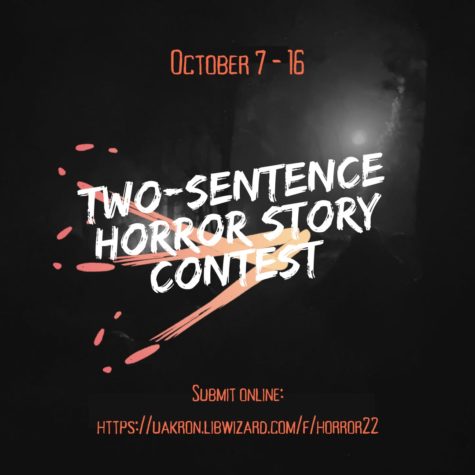 The Two-Sentence story contest image with dates and info.