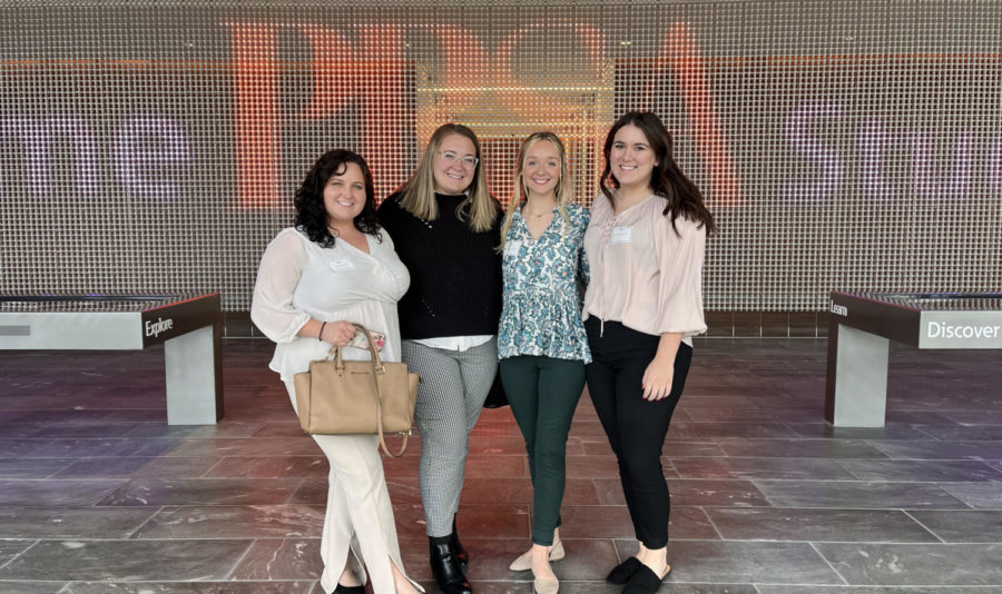 Attending PRSA Student Day with other PRSSA officers. (L to R) Abigail Stopka, VP of Events; Natalie Mowad, President; Camryn Moore, Treasurer; and Savannah Johns, Secretary.