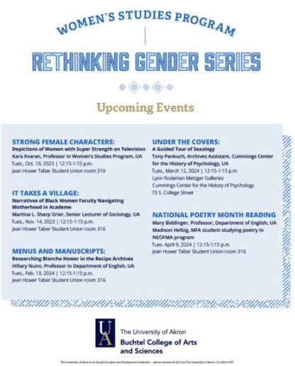 Rethinking Gender Series event flyer  - courtesy of The University of Akron