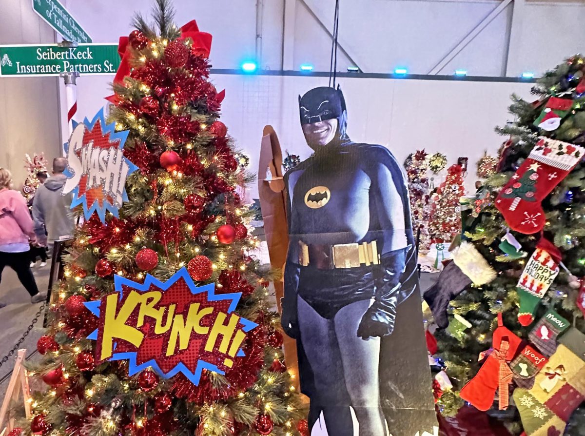 Comic book themed holiday tree from the Akron Childrens Tree Festival.