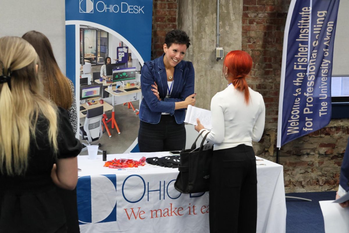 A recent career fair inside the Fisher Institute for Professionals Sales.