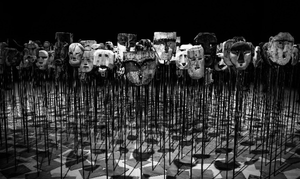 Horror masks on stage. 